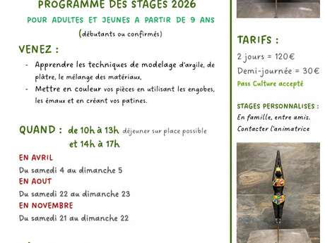 Stages artistiques à L'Atelier du Four de la Terre
