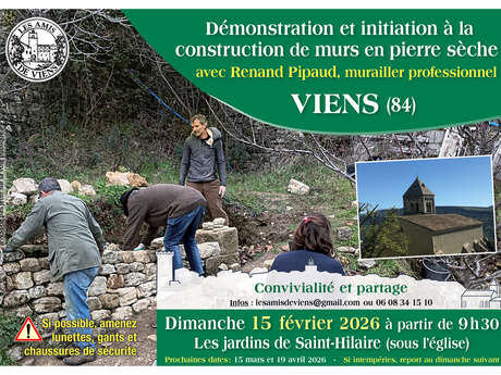 Demonstration et initiation à la construction de murs en pierre seche avec des muraillers professionnels