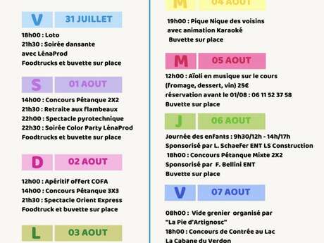 Fête votive Artignosc-sur-Verdon