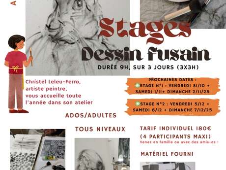 Stages de Dessin et de Fusain avec Christel Leleu, peintre Stages de Dessin et de Fusain avec Christel Leleu, peintre