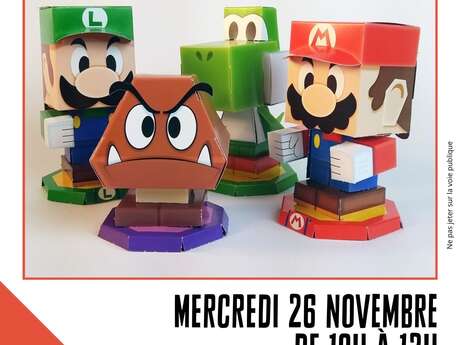 Atelier papercraft "Mario, Luigi, Yoshi, la princesse,... tout l'univers Nintendo à fabriquer en papier"