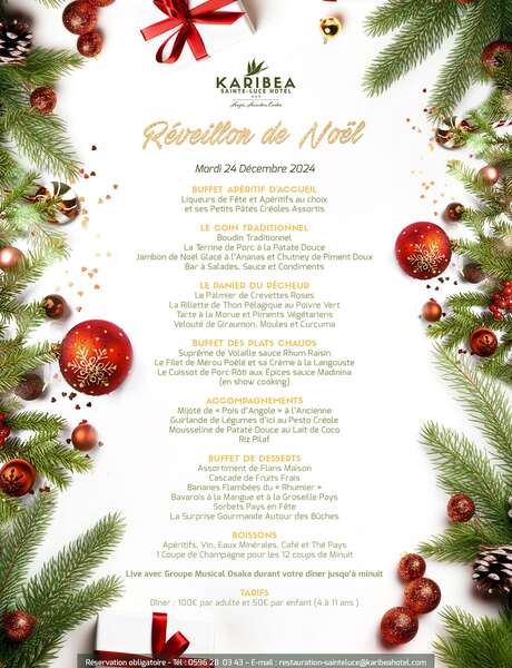 Menu Réveillon de Noël (La Yole - Karibéa Sainte-Luce Hôtel ***)