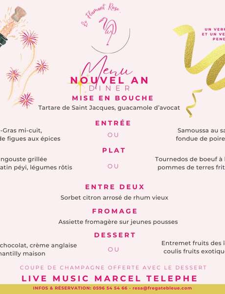 Menu du Nouvel An (Le Flamant Rose - Hôtel Frégate Bleue ***)