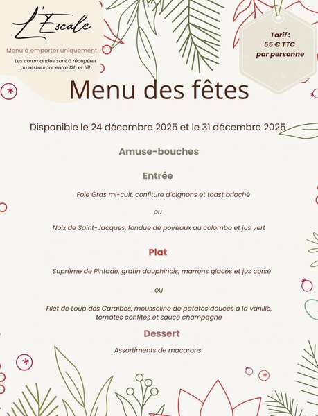 Menu des fêtes à emporter (L'Escale) Menu des fêtes à emporter (L'Escale)