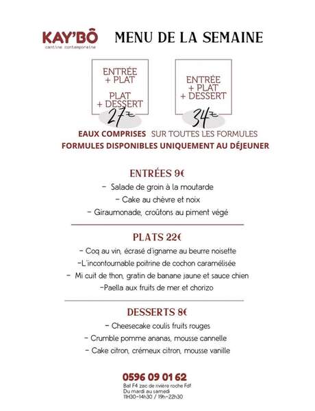 Menu de la semaine (Kay'Bô)