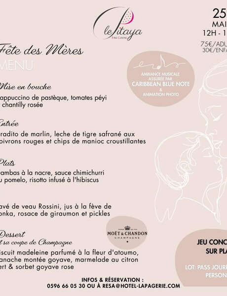 Menu de la Fête des Mères (Le Pitaya - La Pagerie Hotel ****)