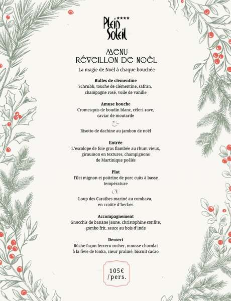 Menu de Noël (Hôtel Plein Soleil ***) Menu de Noël (Hôtel Plein Soleil ***)