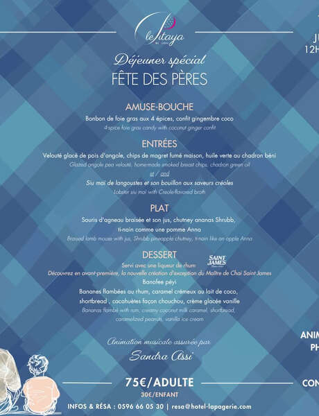 Menu de la Fête des Pères (Le Pitaya - La Pagerie Hotel ****)