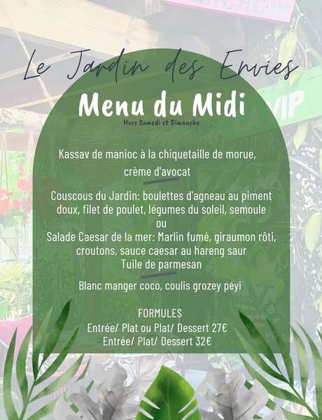 Menu de la semaine (Le Jardin des Envies) Menu de la semaine (Le Jardin des Envies)
