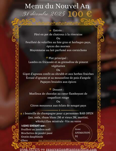 Menu du Nouvel An (Tante Arlette - Hôtel Tante Arlette **)