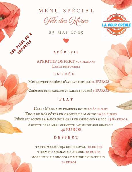 Menu de la Fête des Mères (La Cour Créole)