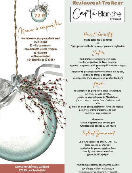 Menu de Noël à emporter (Carte Blanche) Menu de Noël à emporter (Carte Blanche)