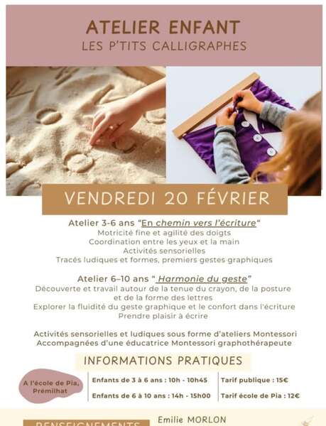 Atelier enfant : Les p'tits calligraphes 6-10 ans Atelier enfant : Les p'tits calligraphes 6-10 ans