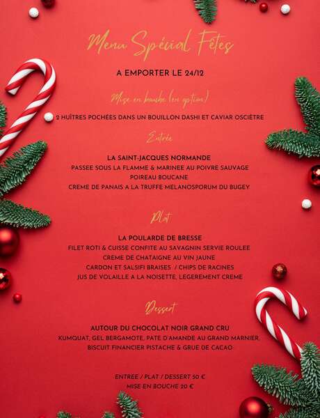 Vente à emporter Menu de Noël