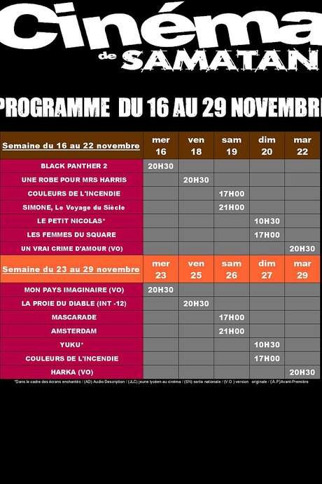 PROGRAMME DU CINÉMA DU 16 AU 29 NOVEMBRE PROGRAMME DU CINÉMA DU 16 AU 29 NOVEMBRE