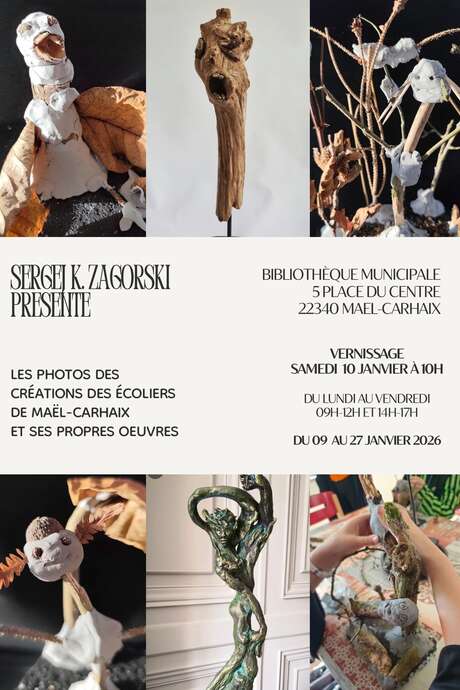 Exposition de sculpture Zagorski et écoliers de Maël-Carhaix