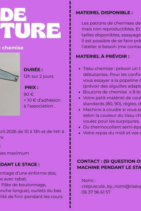 Stage couture : coudre une chemise