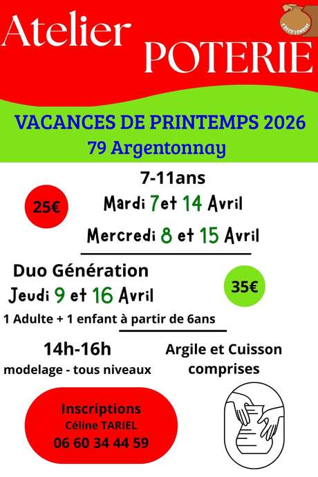 Atelier poterie - Enfant de 7 à 11 ans