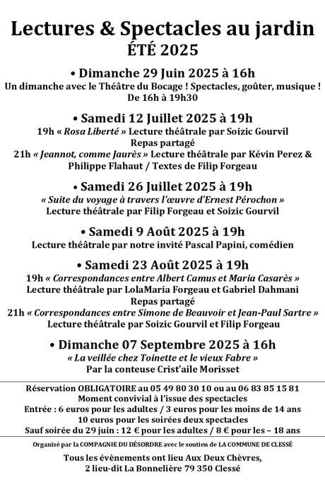 Lectures et spectacles au jardin - Théâtre du Bocage