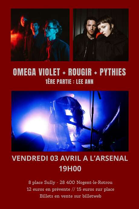 Soirée concert à l'Arsenal avec Omega Violet - Rougir - Pythies