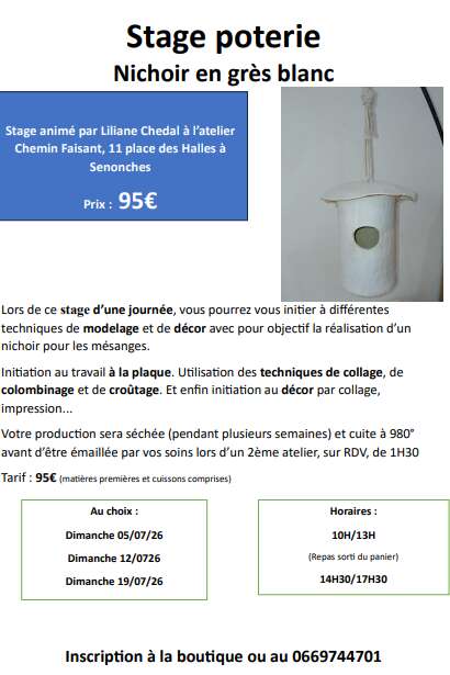 Stage de poterie - Création d'un nichoir