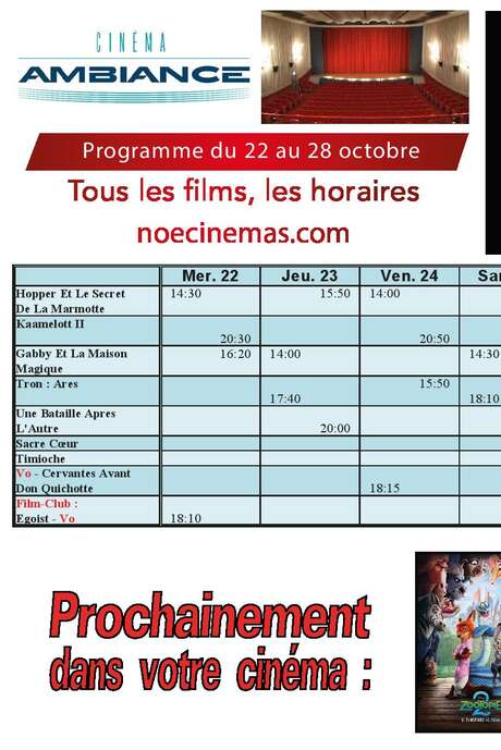 Programme cinéma  du 22 au 28 octobre
