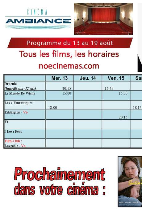 Programme cinéma  du 13 au 19 août