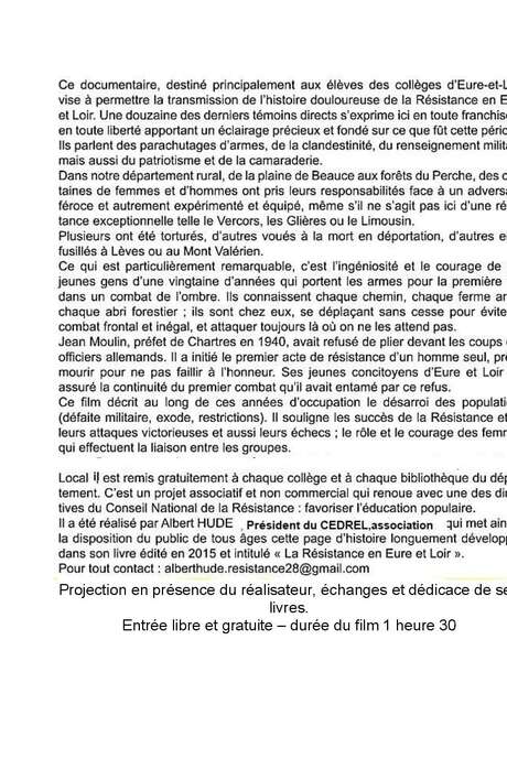 Projection du film "Résister en Eure-et-Loir"