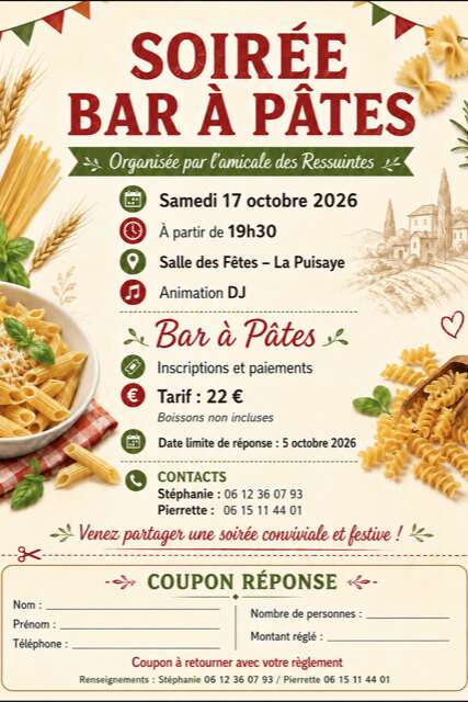 Soirée - Bar à Pâtes