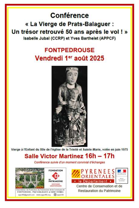 CONFÉRENCE "LA VIERGE DE PRATS-BALAGUER: UN TRÉSOR RETROUVÉ 50 ANS APRÈS SON VOL"