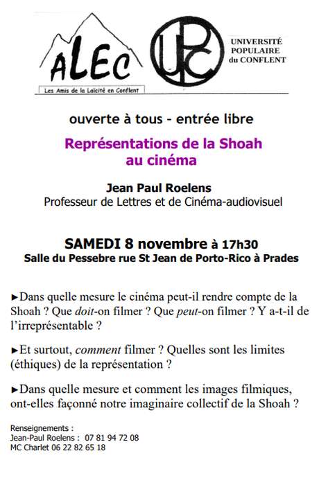 CONFÉRENCE ALEC/ UPC" REPRÉSENTATION DE LA SHOAH AU CINÉMA"
