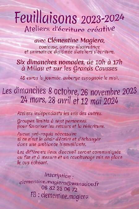Ateliers d'écriture créative - Feuillaisons 2023-2024, avec Clémentine Magiera