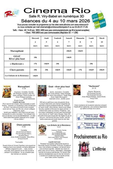 Cinéma le Rio - films de la semaine