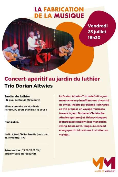 Concert apéritif au Jardin du luthier - Concert du Dorian Altwies Trio