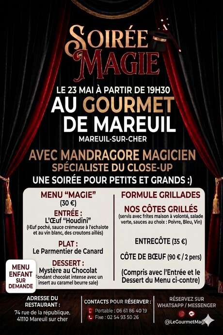 Soirée magie au restaurant le Gourmet de Mareuil