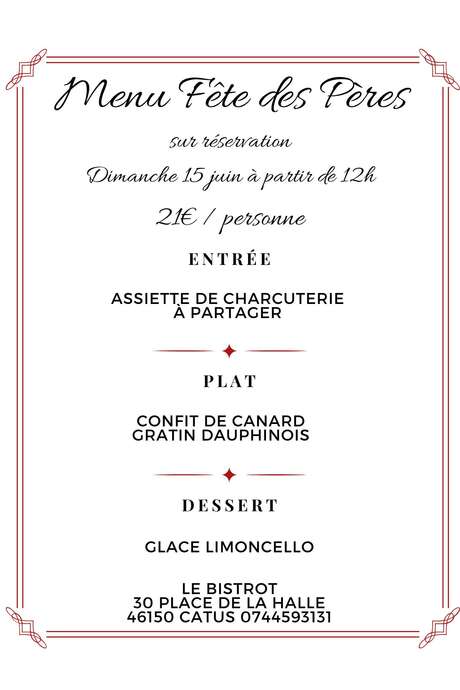 Menu fête des pères au Bistrot