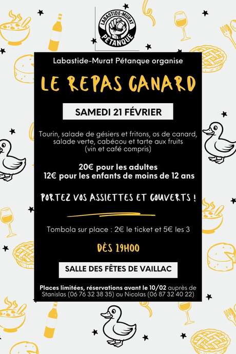 Repas canard du club de pétanque de Labastide-Murat & tombola