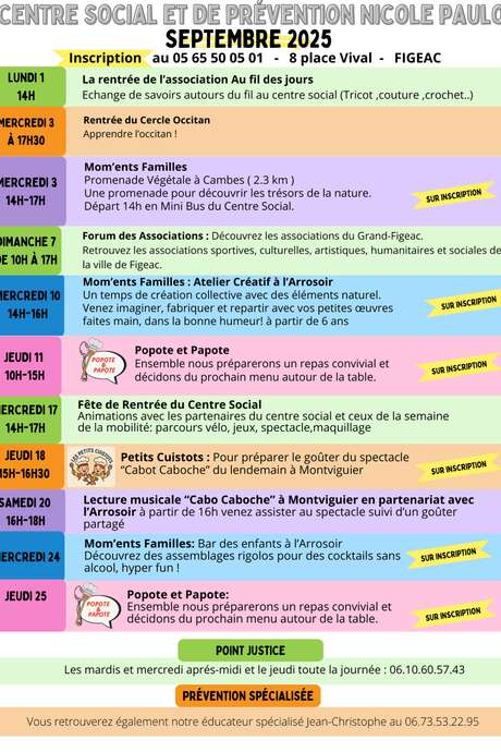 Programme de la rentrée au centre social de Figeac
