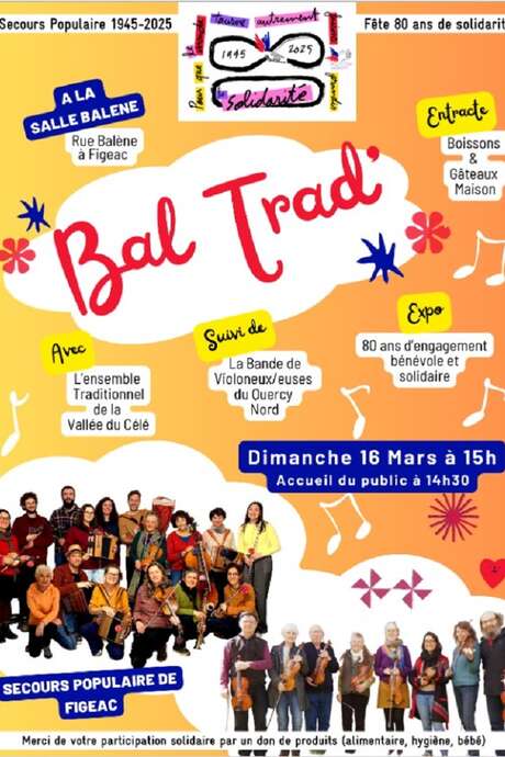 Bal Trad solidaire à Figeac : Le Secours Populaire fête ses 80 ans en musique !