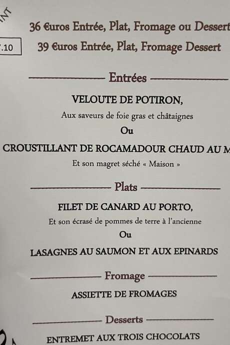 Menu du Réveillon à la Vénus