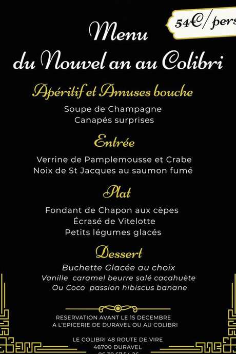 Menu du Nouvel An au Colibri