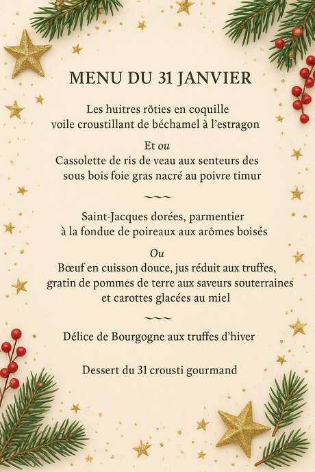 Menu Réveillon à emporter au Luz d'Olt