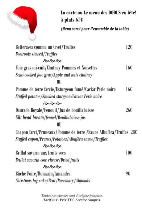 Menu de Fêtes du restaurant Les Dodus