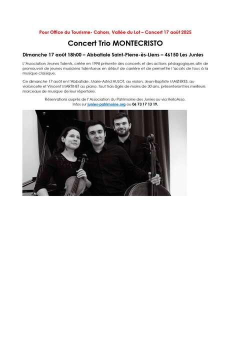 Concert du Trio Montecristo à l'Abbatiale des Junies
