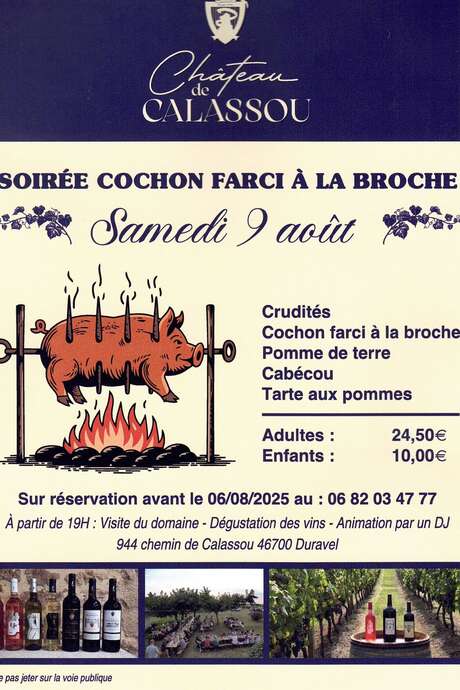 Soirée cochon farci à la broche au Château de Calassou