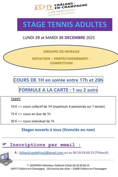 Stages de Tennis Adultes