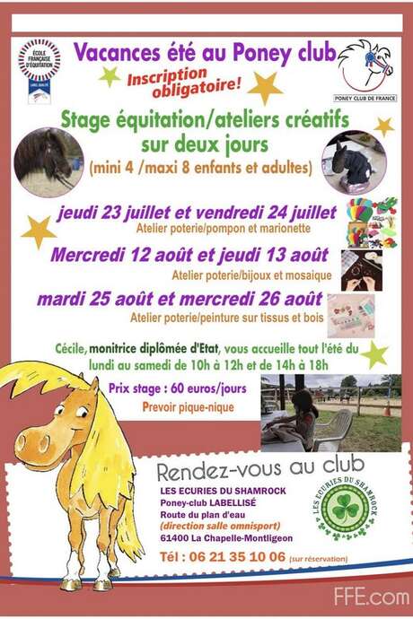 Stage d'équitation et d'ateliers créatifs