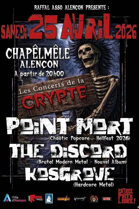 LES CONCERTS DE LA CRYPTE : Point mort + The Discord + Kosgrove