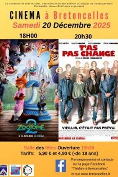 Cinéma à Bretoncelles - 2 séances (Zootopie 2 & T'as pas changé)