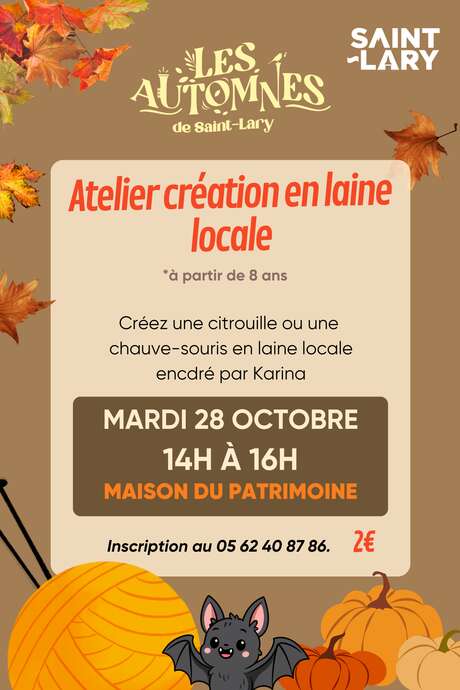 Atelier création d'une citrouille ou chauve-souris en laine locale Atelier création d'une citrouille ou chauve-souris en laine locale